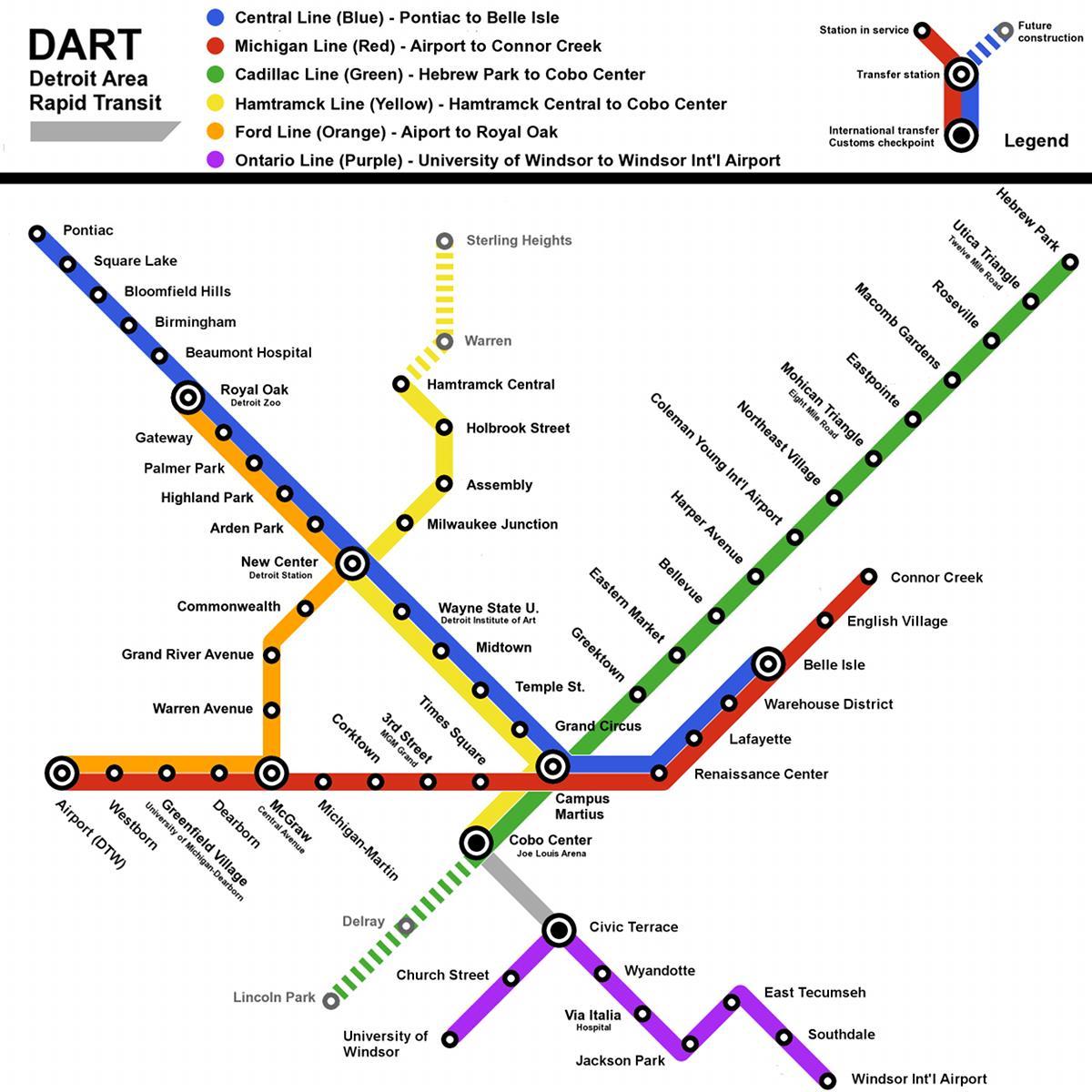 ڈیٹرائٹ ٹرین کا نقشہ