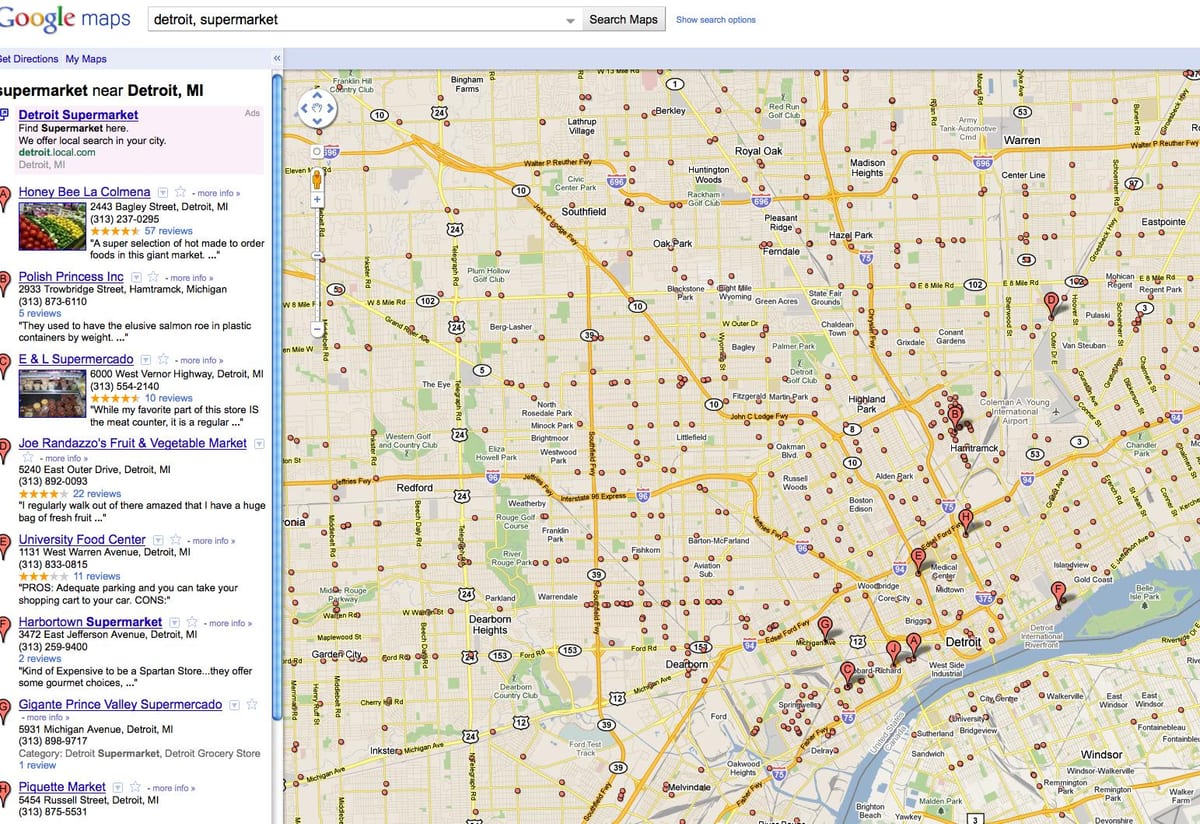 نقشہ ڈیٹرائٹ کے سٹور